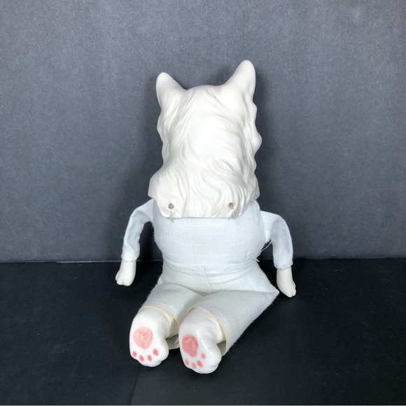 Small White Ceramic Anthropomorphic CAT Cloth Body Dress & Pataloons Cottagecore - Picture 7 of 10
